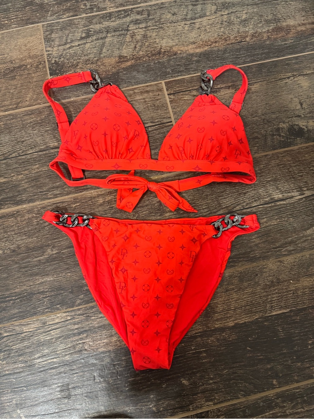 Dixxon Red Women's Two-Piece Chain Accent Bikini